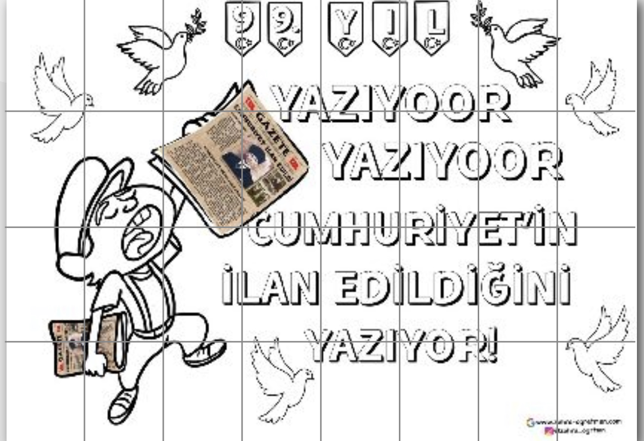 32 A4 RENKSİZ Yazıyor Yazıyor Cumhuriyetin İlan Edildiğini Yazıyor Grup Boyama Çalışması