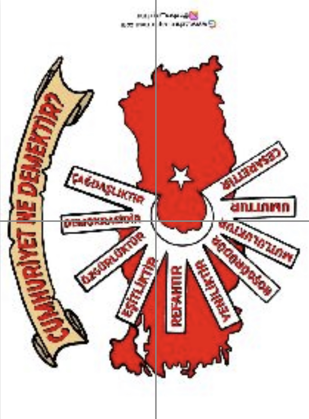 4 A4 CUMHURİYET NE DEMEKTİR RENKLİ (Yazılar Kırmızı)