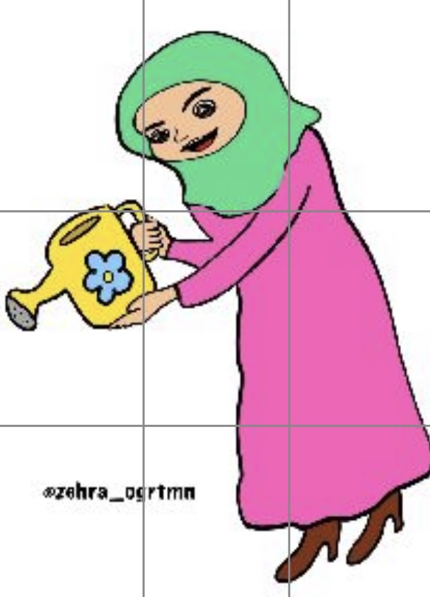 (9 a4) Tesettürlü Çiçek Sulayan Öğretmen