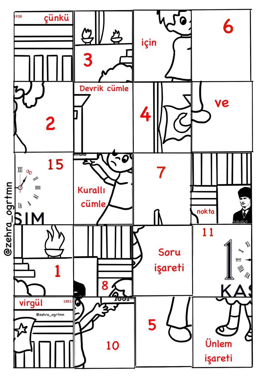 10 Kasım Türkçe Genel Tekrar Puzzle Etkinliği