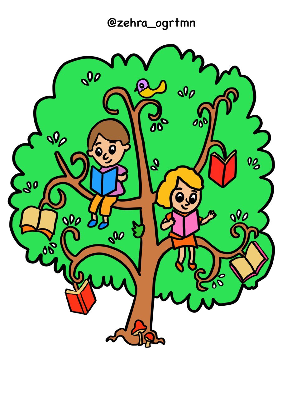 9 A4 Ağaçta Kitap Okuyan Çocuklar