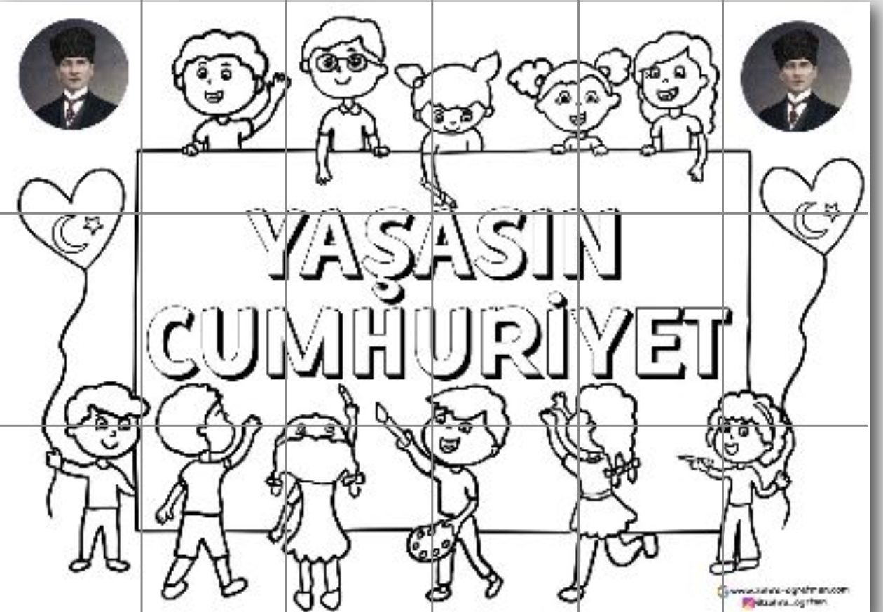 18 A4 RENKSİZ Yaşasın Cumhuriyet Grup Boyama Çalışması