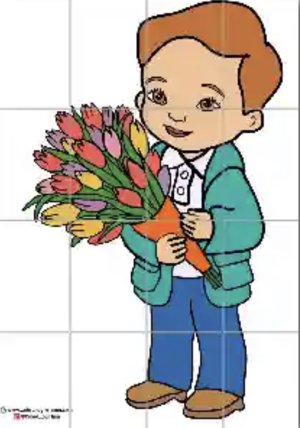16 A4 Çiçek Tutan Erkek Öğrenci RENKLİ