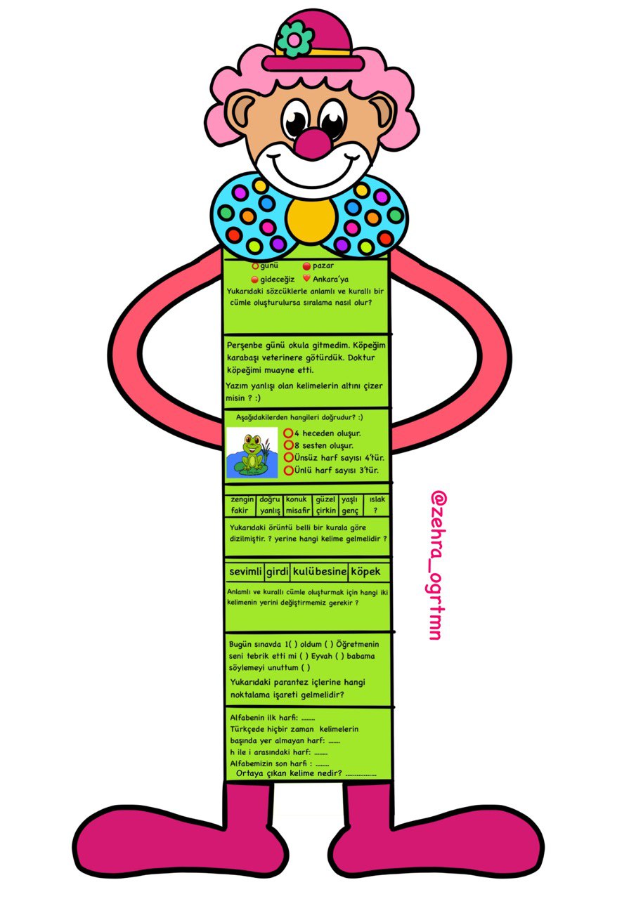 Tatlı Palyaço Türkçe Matematik Tekrar Etkinliği