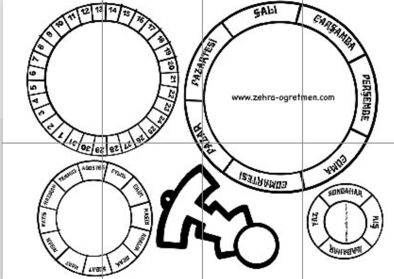 8 A4 Gün Ay Mevsim Materyali RENKSİZ