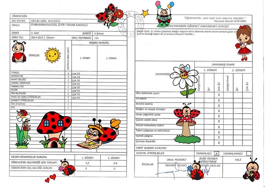 Uğur Böceği Karne Baskı Süslemesi