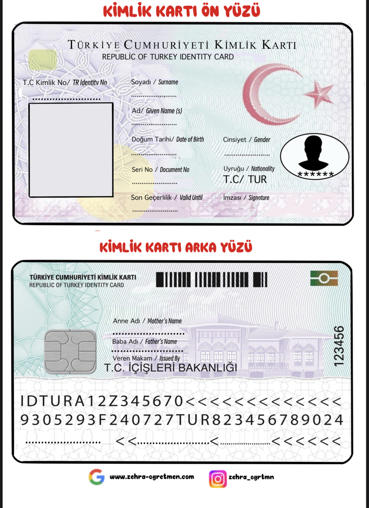 Kimlik Kartı Ön Yüzü ve Arka Yüzü ( Bir A4 te Ön ve Arka Yüz)