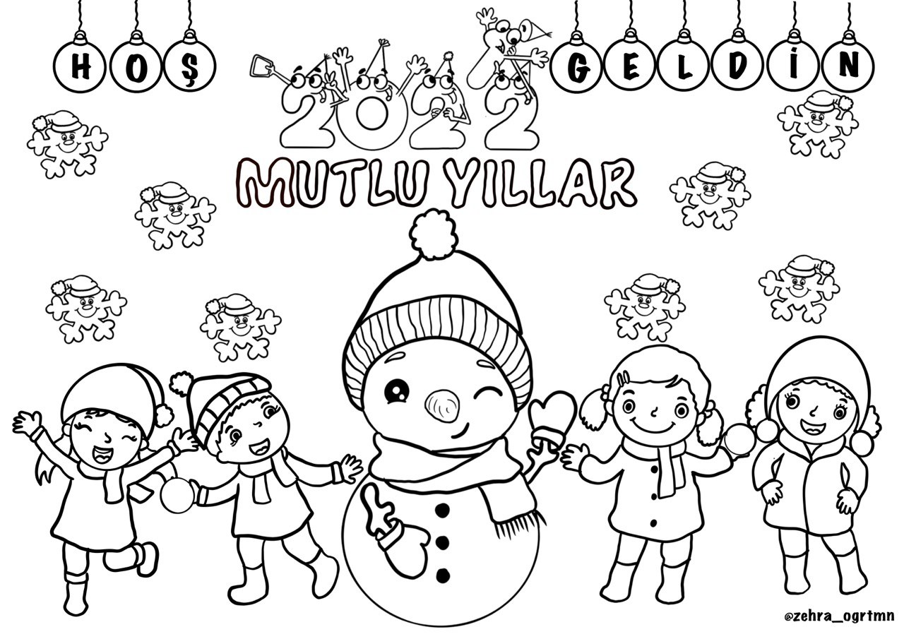Hoş Geldin 2022 Mutlu Yıllar Boyama Sayfası