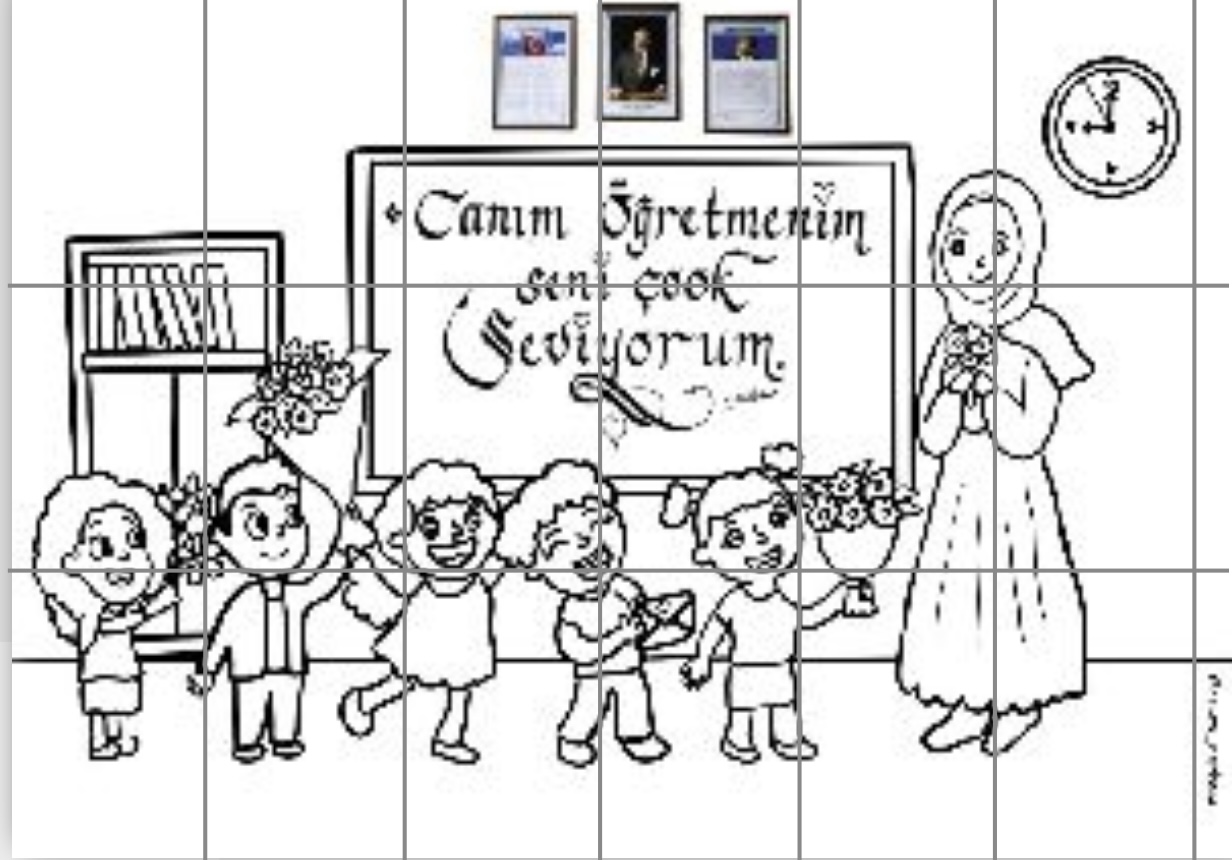 (21 a4) Tesettürlü Öğretmen Öğretmenler Günü Boyama Çalışması