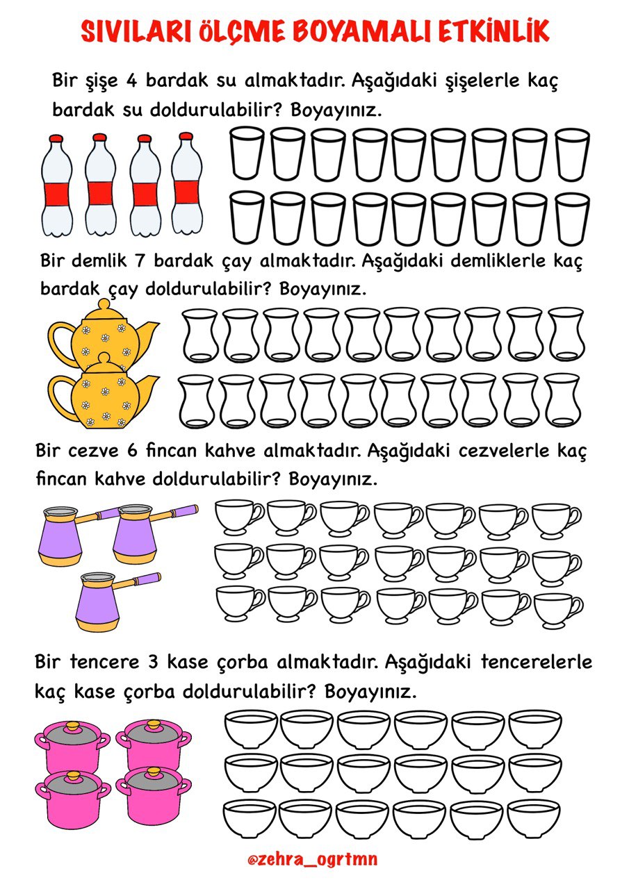 Sıvıları Ölçme Boyama Etkinliği