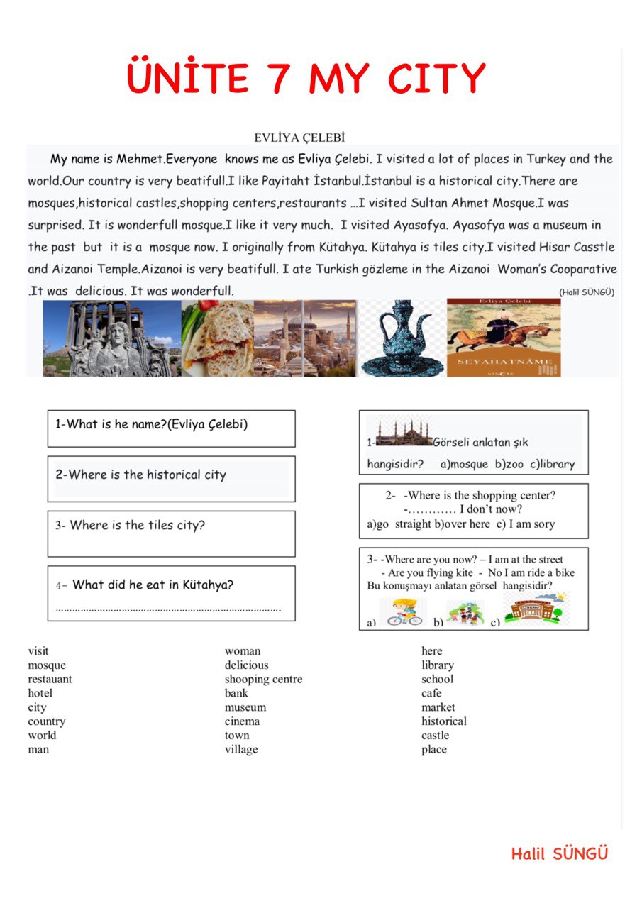 Ünite 7 My City ( Hikaye ve Kelime Çalışmaları )