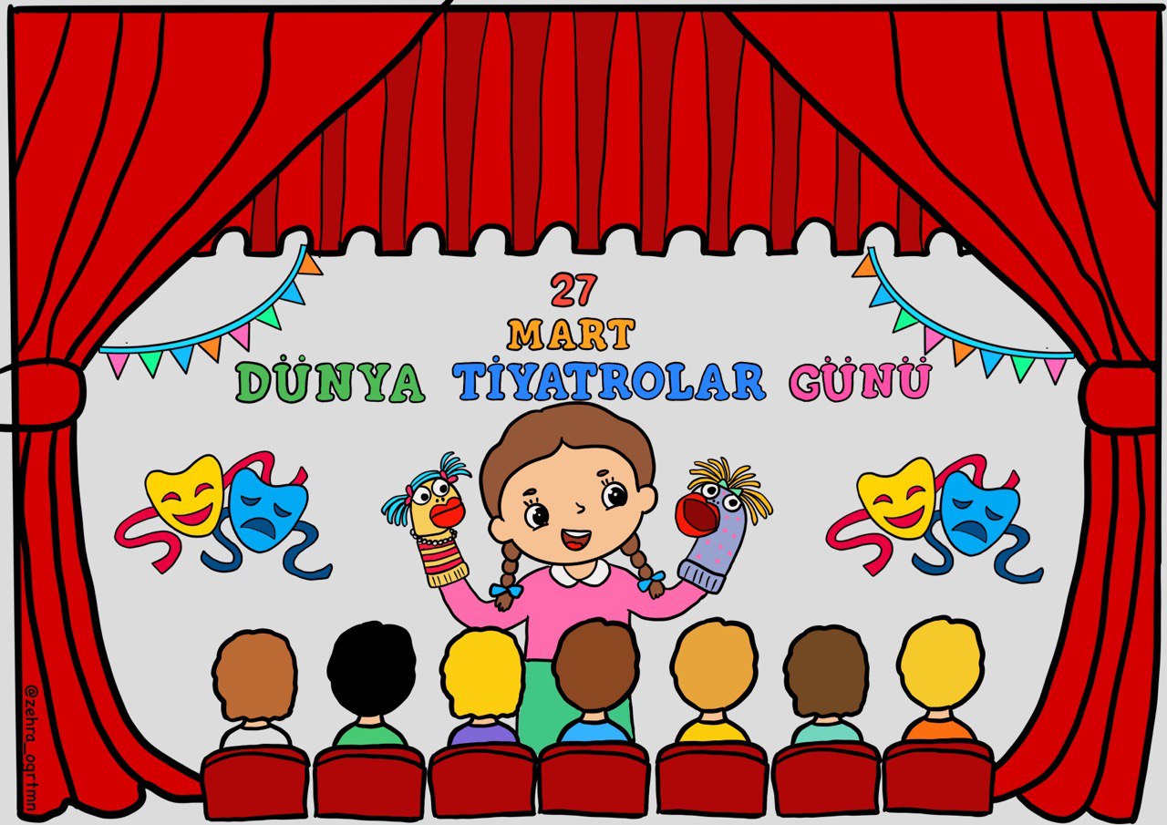 8 A4 Renkli Tiyatrolar Haftası Kuklalı Pano