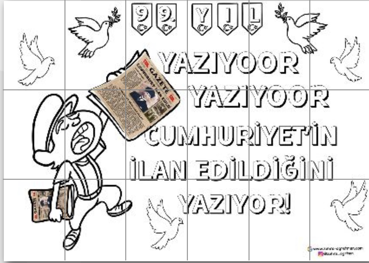 18 A4 RENKSİZ Yazıyor Yazıyor Cumhuriyetin İlan Edildiğini Yazıyor Grup Boyama Çalışması