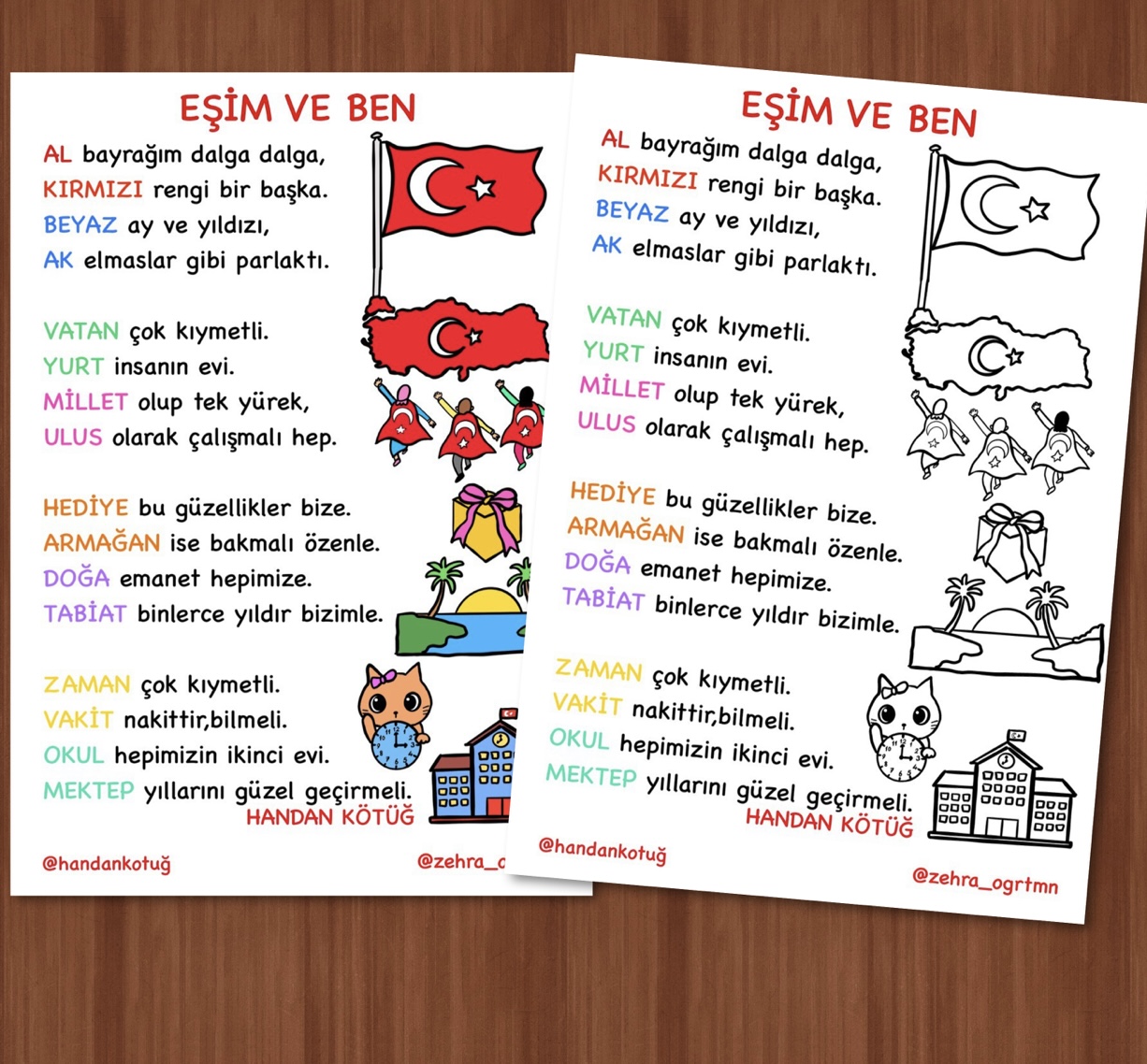 Eşim ve Ben Eş Anlamlı Kelimeler Boyamalı Şiir