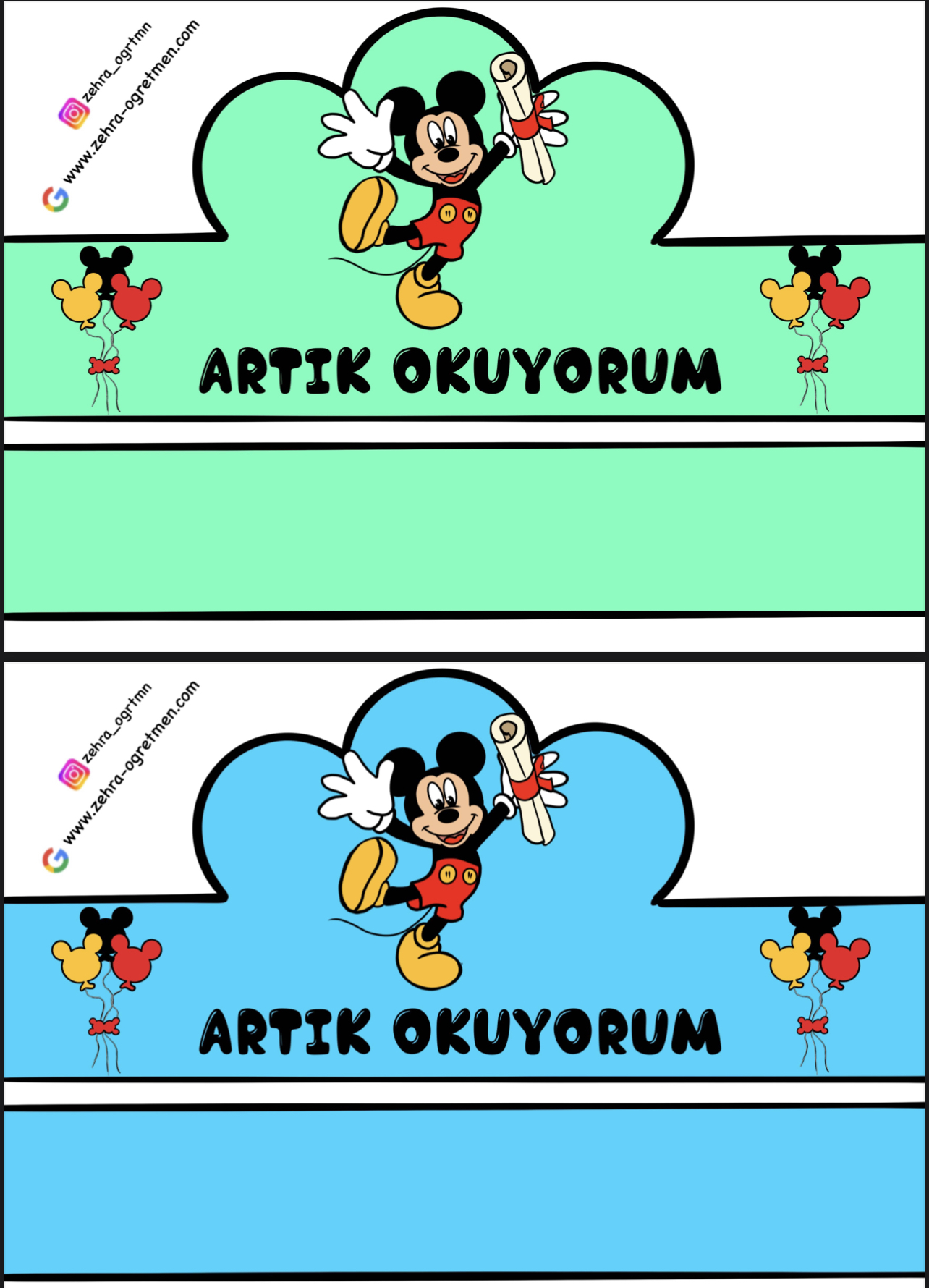 Mickeyli Minnieli Okuma Bayramı Taçları Renkli Renksiz