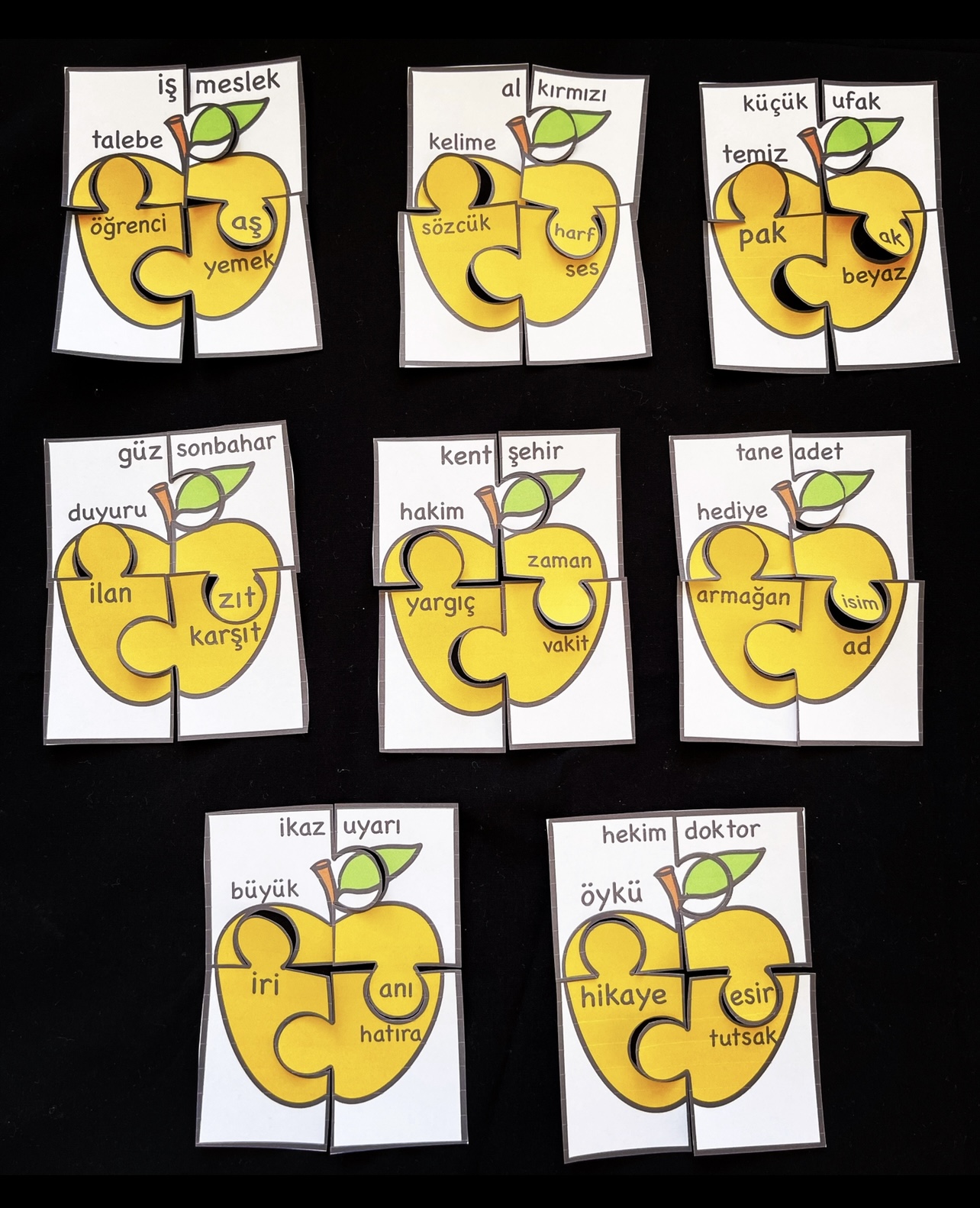 Eş Anlam ve Zıt Anlam Elma Puzzle Etkinliği