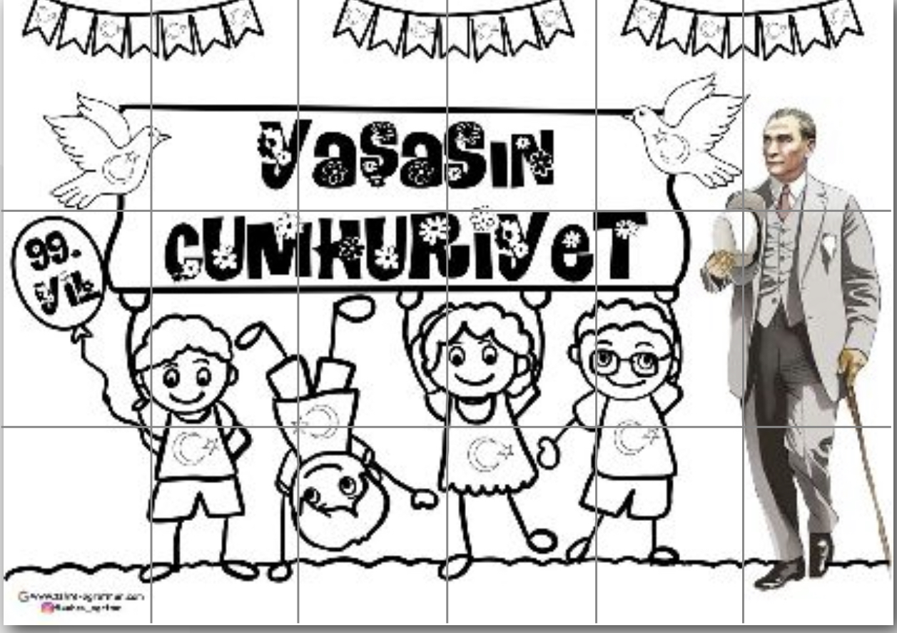 18 A4 RENKSİZ Atatürk’lü Yaşasın Cumhuriyet Grup Boyama Çalışması
