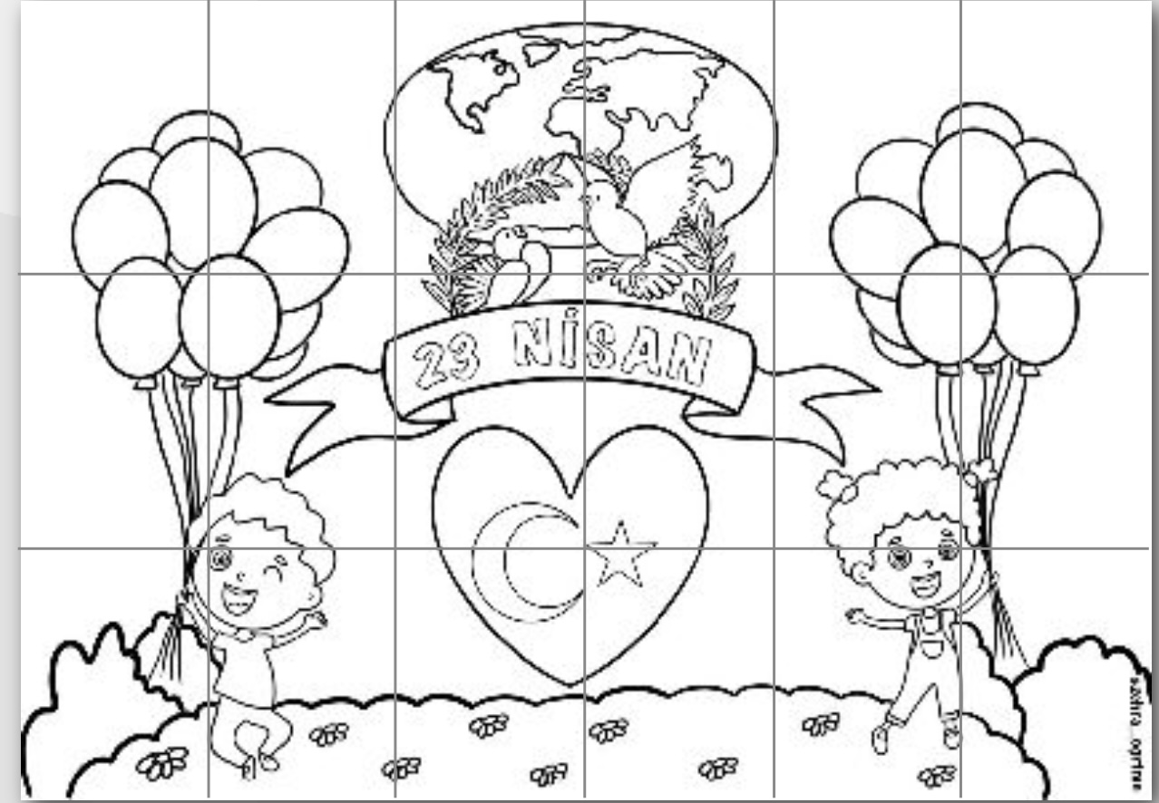 18 A4 Balonlu Çocuklar Grup Boyama Çalışması