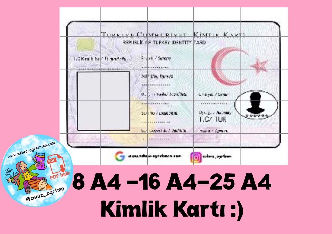 25 A4 Kimlik Kartı Ön Yüzü RENKLİ
