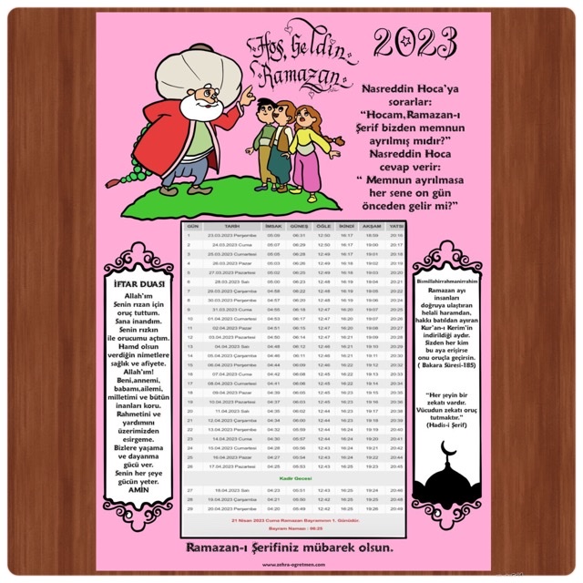 2023 Ramazan İmsakiyesi ( Boş Hali)