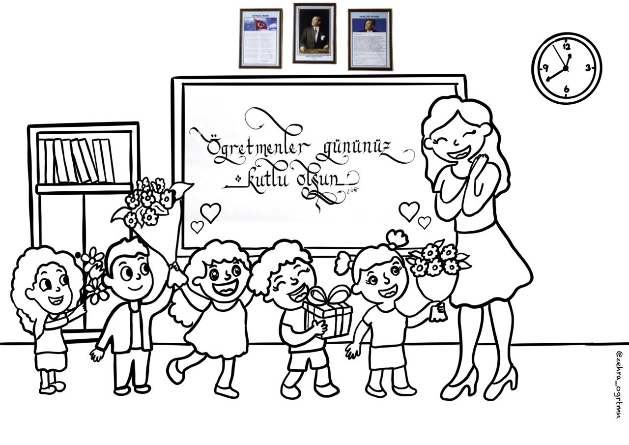 Öğretmenler Gününüz Kutlu Olsun Öğrenci Öğretmen Boyama Sayfaları