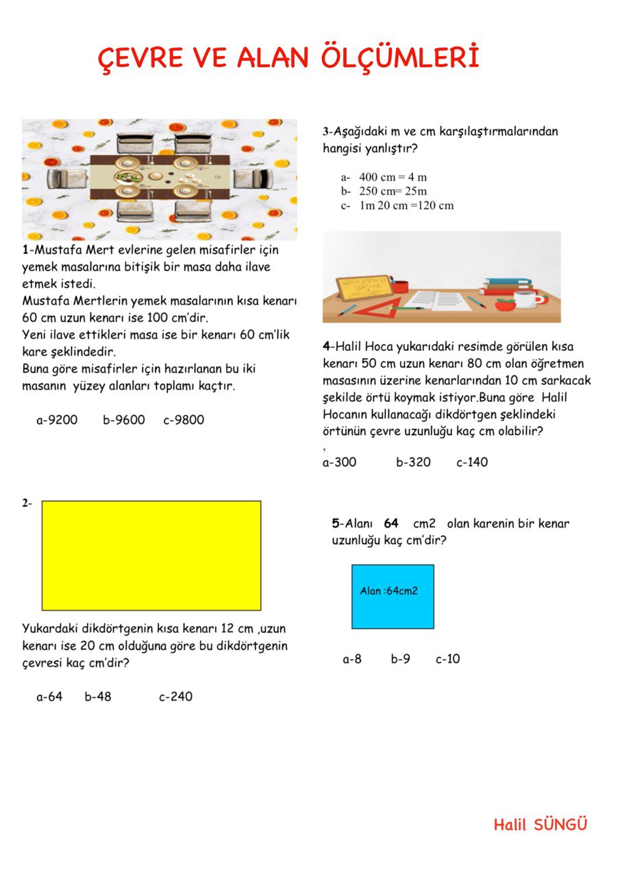 Çevre ve Alan Ölçümleri