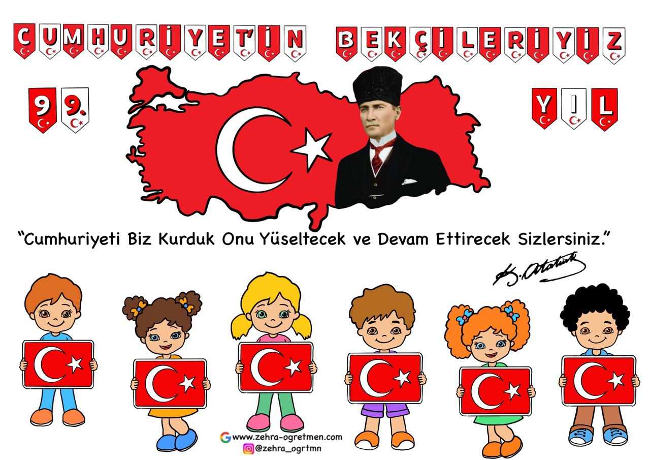 Cumhuriyetin Bekçileriyiz 99.Yıl Flaması Renkli