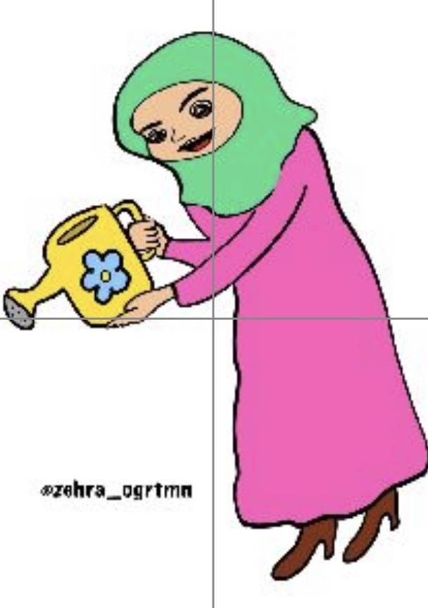 (4 a4) Tesettürlü Çiçek Sulayan Öğretmen