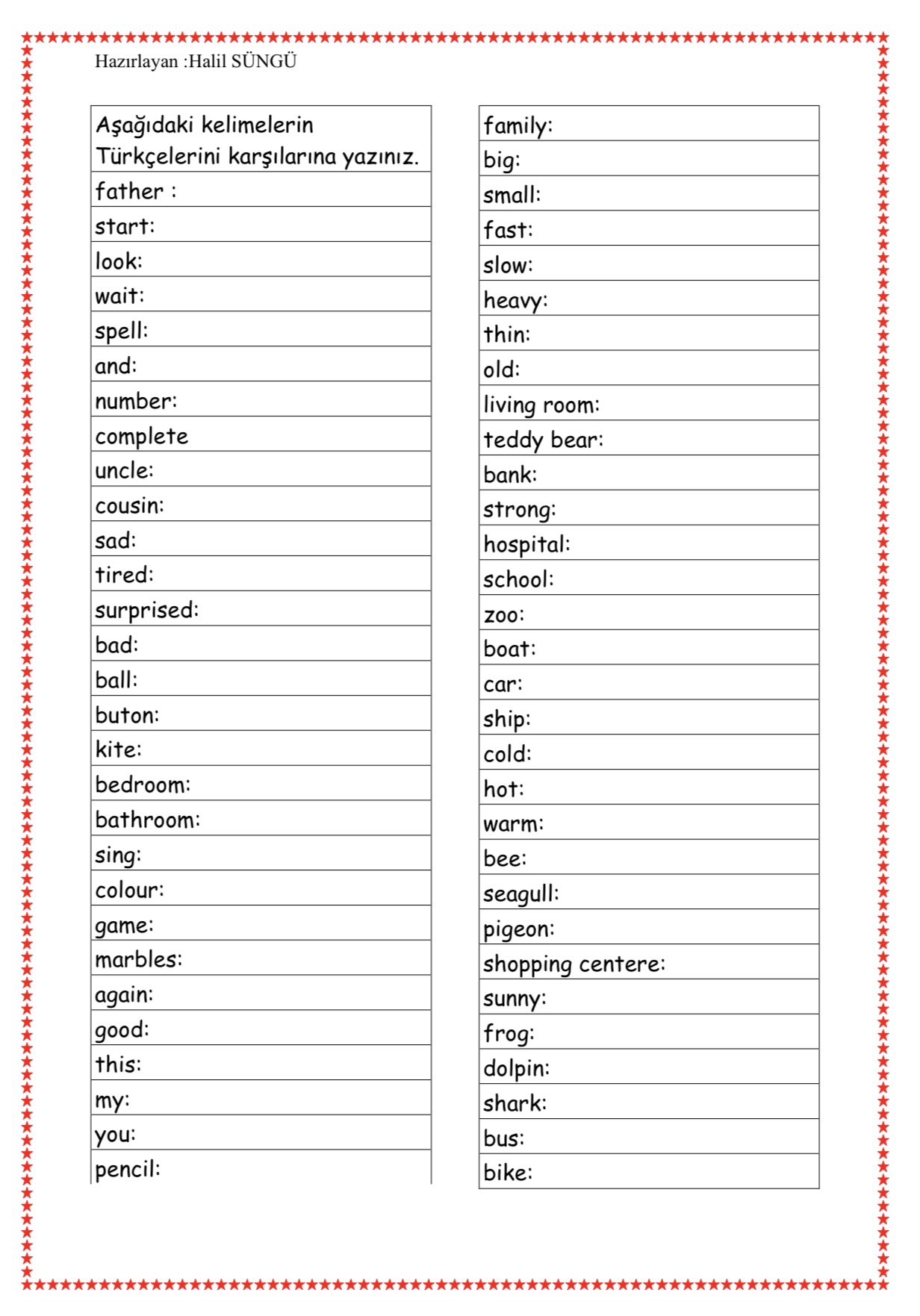 İngilizce Kelime Sınavı