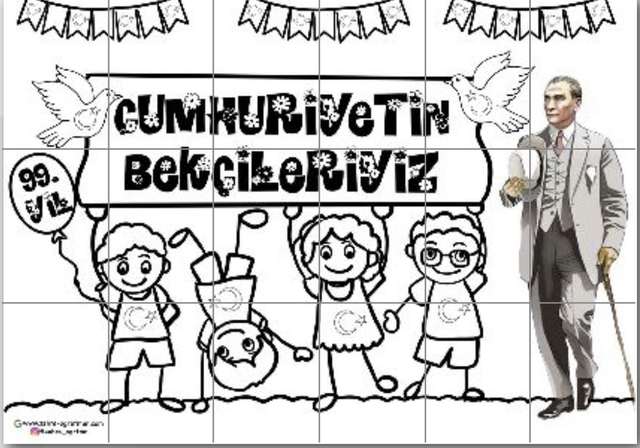 18 A4 RENKSİZ Atatürk’lü Cumhuriyetin Bekçileriyiz Grup Boyama Çalışması