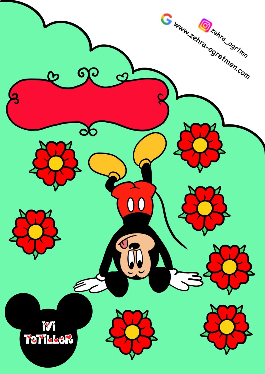 Mickeyli ve Minnieli Karne Kılıfı 2 ( Renkli Renksiz Ön Kapak)