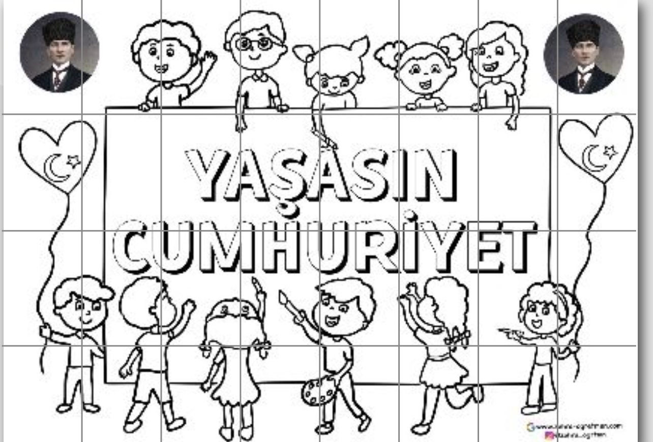 32 A4 RENKSİZ Yaşasın Cumhuriyet Grup Boyama Çalışması