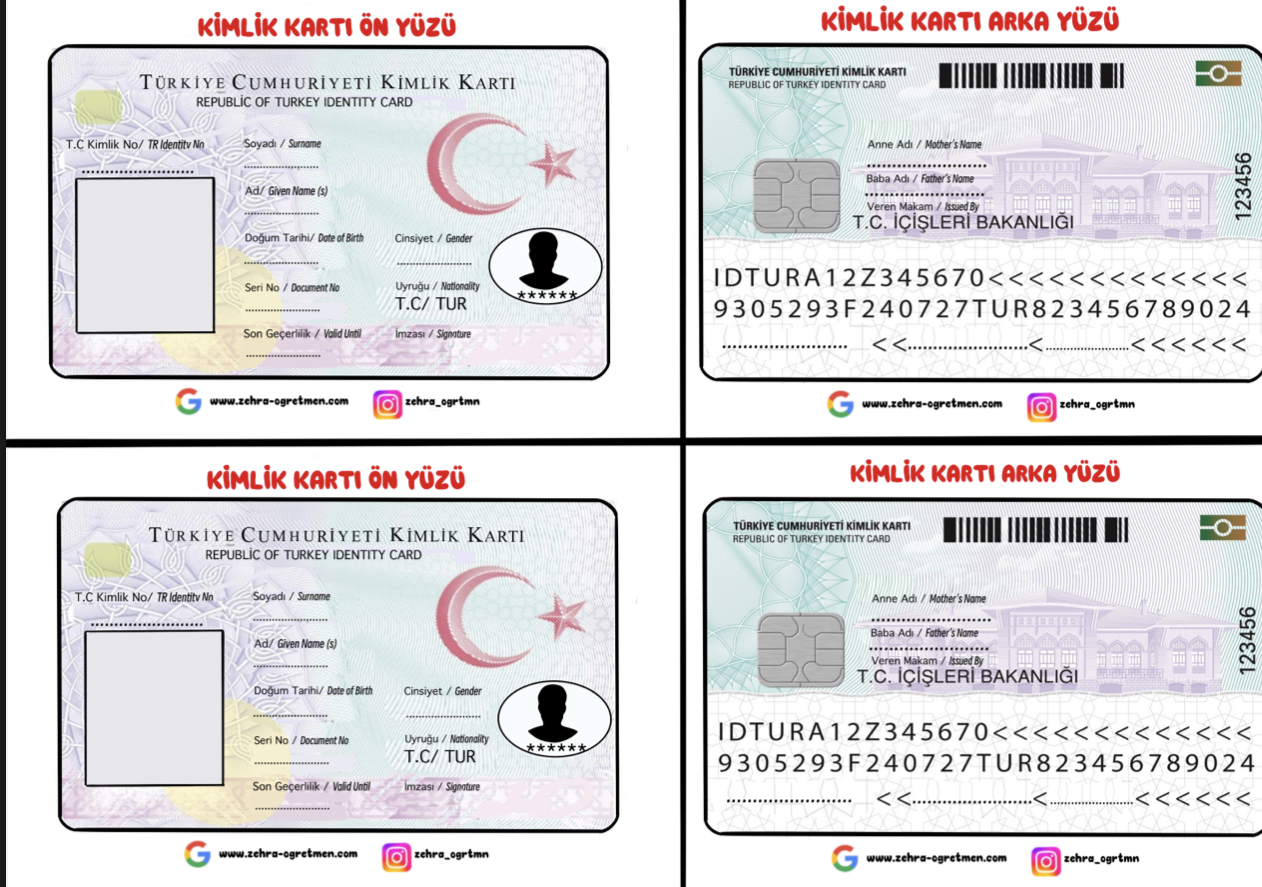 Deftere Yapıştırmalık Kimlik Kartı Ön Arka Yüz