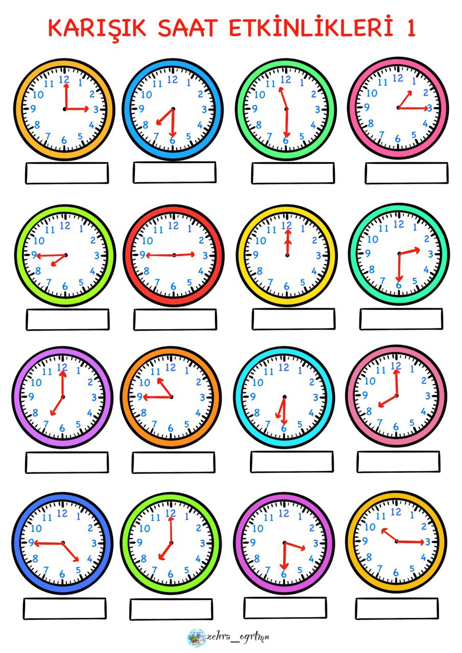 Tam Yarım Çeyrek Saat Çalışma Sayfaları ( Renkli)