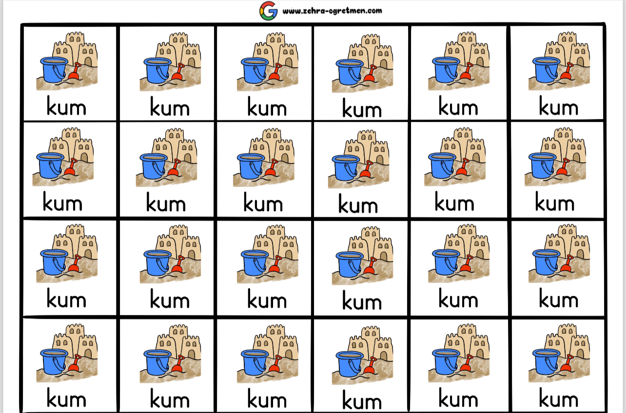 U Sesi Defter Dikte Görselleri ( 24 Öğrenci İçin RENKLİ )