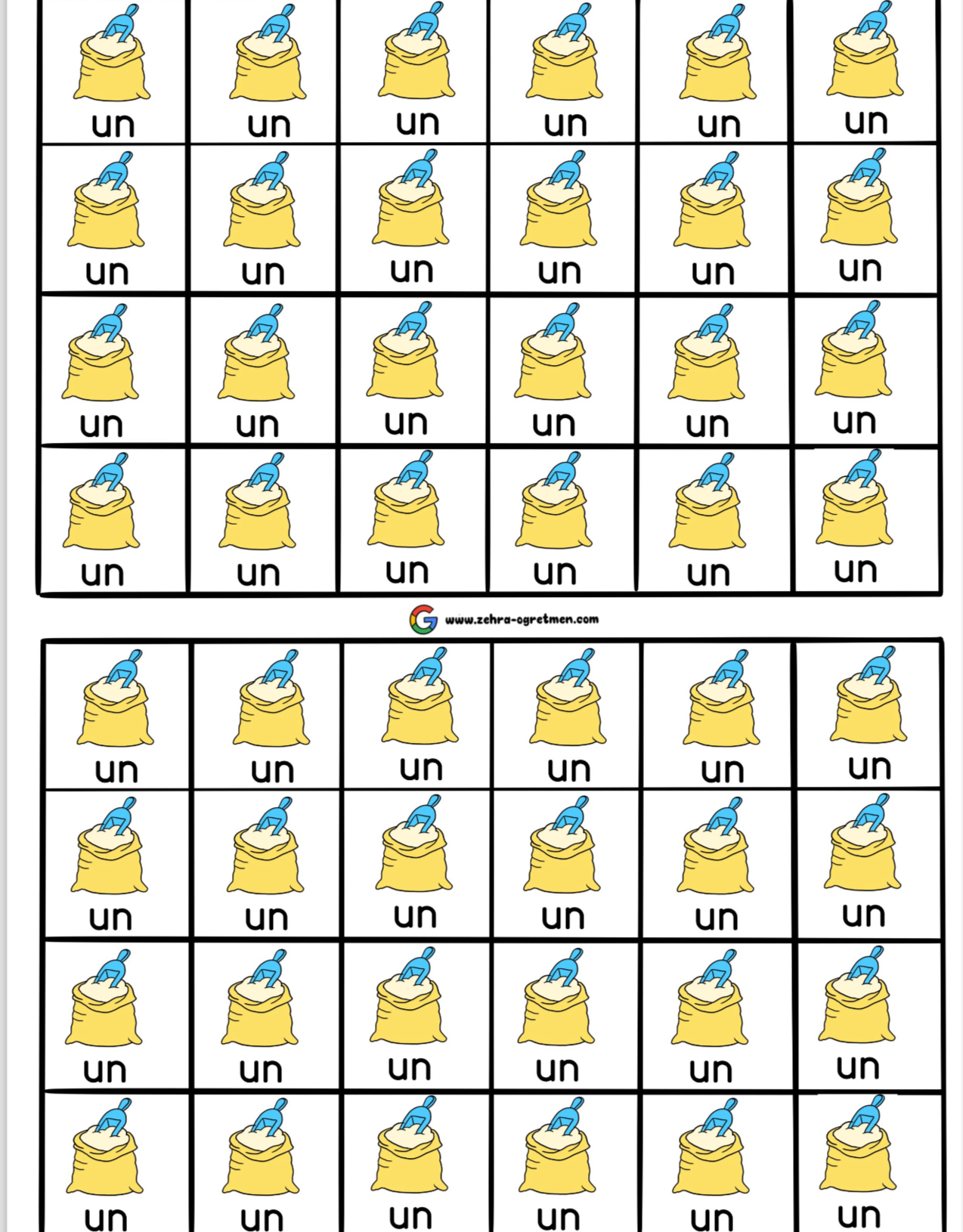 U Sesi Defter Dikte Görselleri ( 48 Öğrenci İçin RENKLİ)