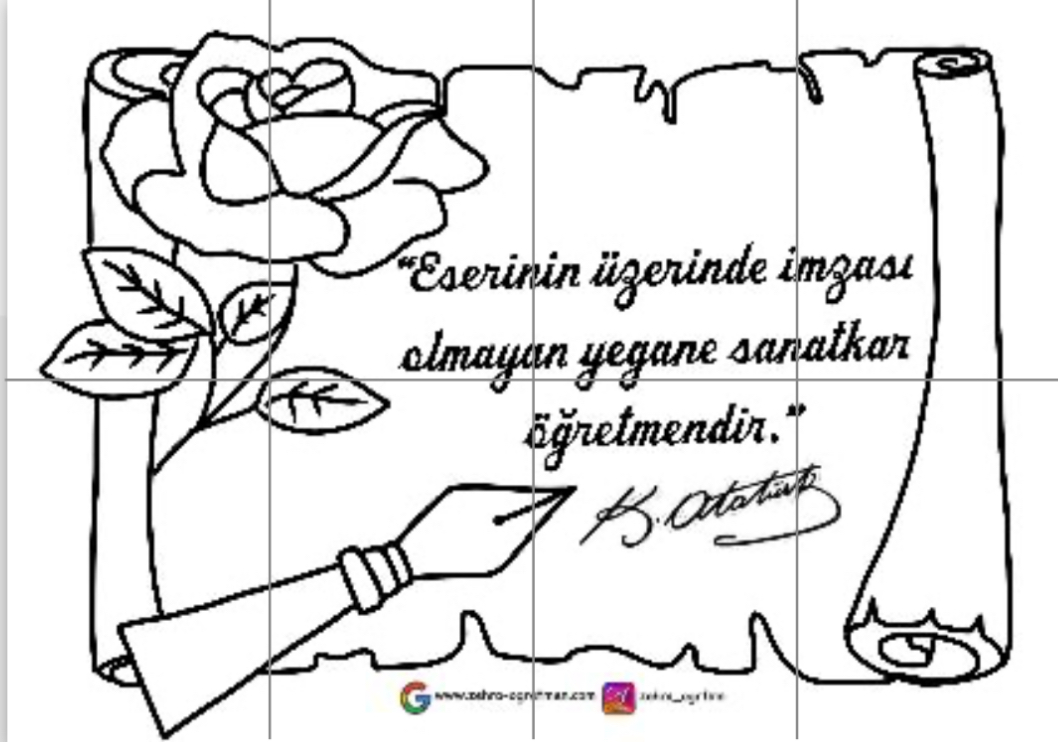 ( PANO 1) 8 A4 RENKLİ RENKSİZ Eserinin Üzerinde İmzası Olmayan Yegane Sanatkar Öğretmendir Şablonu