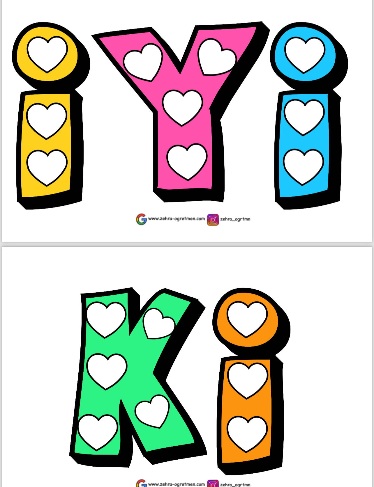 ( PANO 4 ) İyi ki Öğretmenim RENKLİ KALPLİ HARFLER