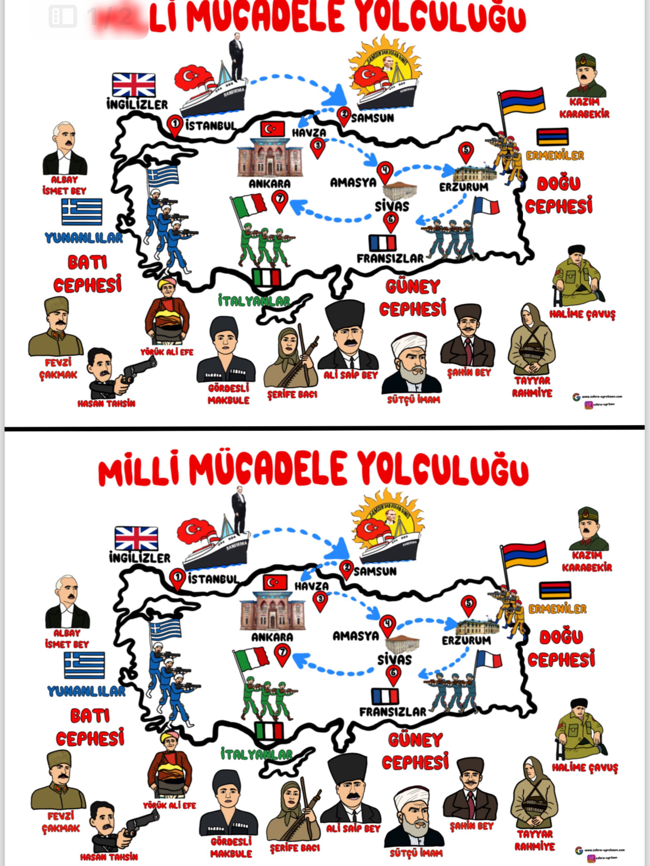 Milli Mücadele Haritası Deftere Yapıştırmalık ( 1 A4te 2 Tane)
