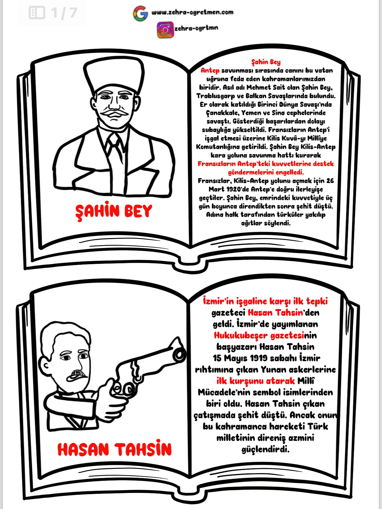 Milli Mücadele Kahramanlarımız ( 1 A4te 2 Tane RENKSİZ)