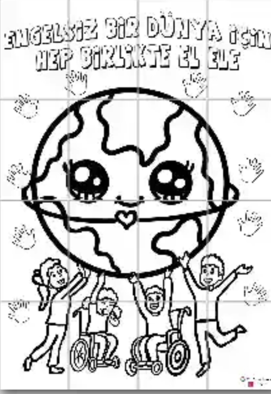 16 A4 Grup Boyama Çalışması Engelsiz Bir Dünya İçin Hep Birlikte El Ele