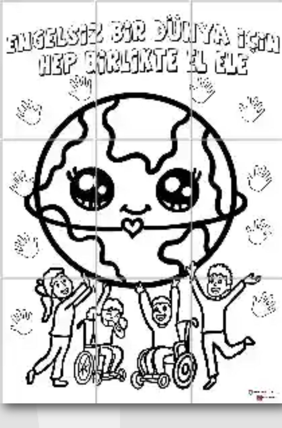 9 A4 Grup Boyama Çalışması Engelsiz Bir Dünya İçin El Ele