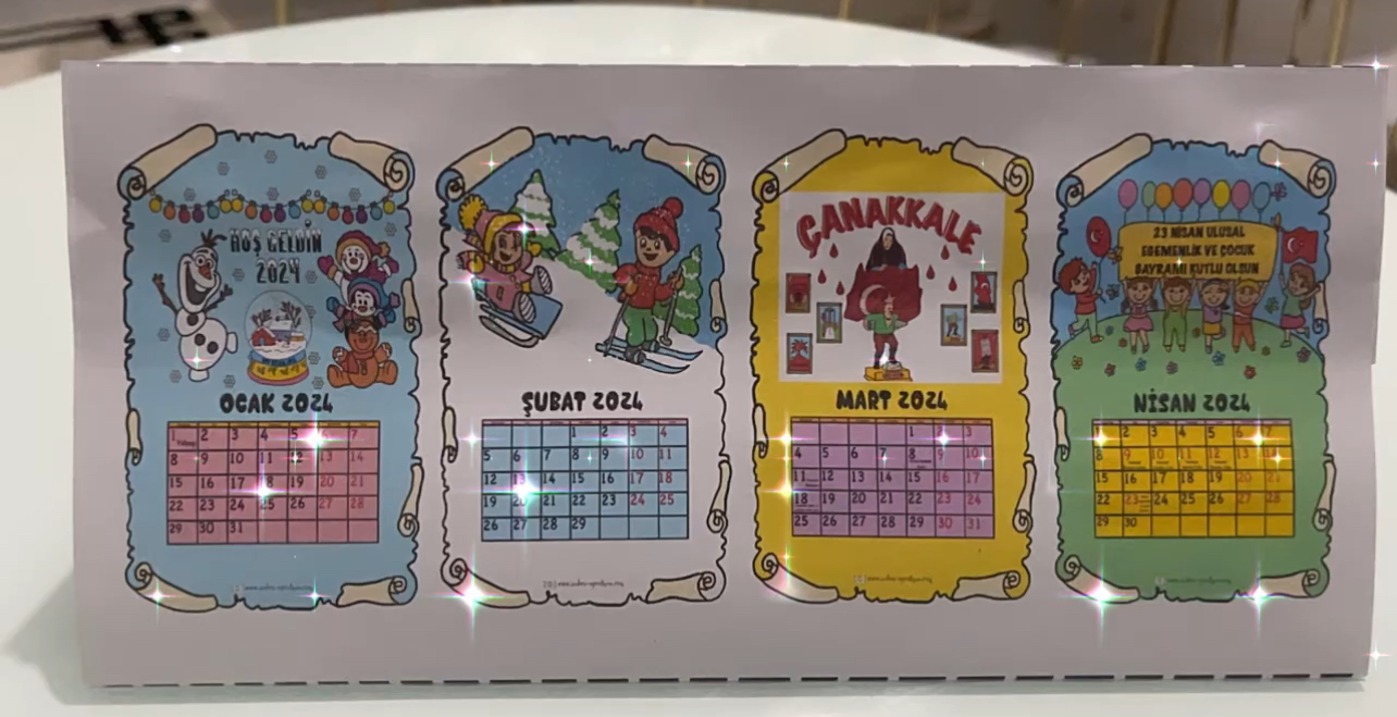 2024 Masa Takvimi RENKLİ RENKSİZ