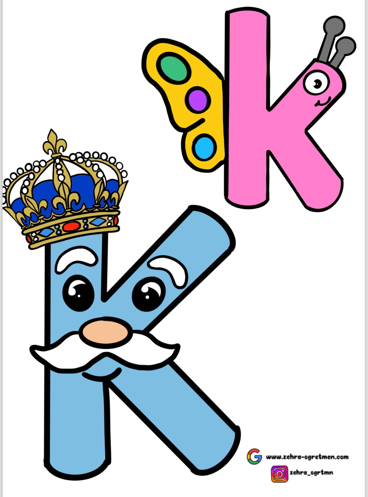 K Sesi Kelebek ve Kral İnteraktif Defter Etkinliği ( Kes boya yapıştır )