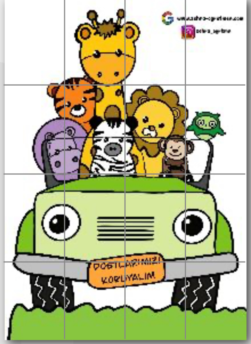 4 Ekim Arabada Hayvanlar Görseli ( 16 A4 RENKLİ)