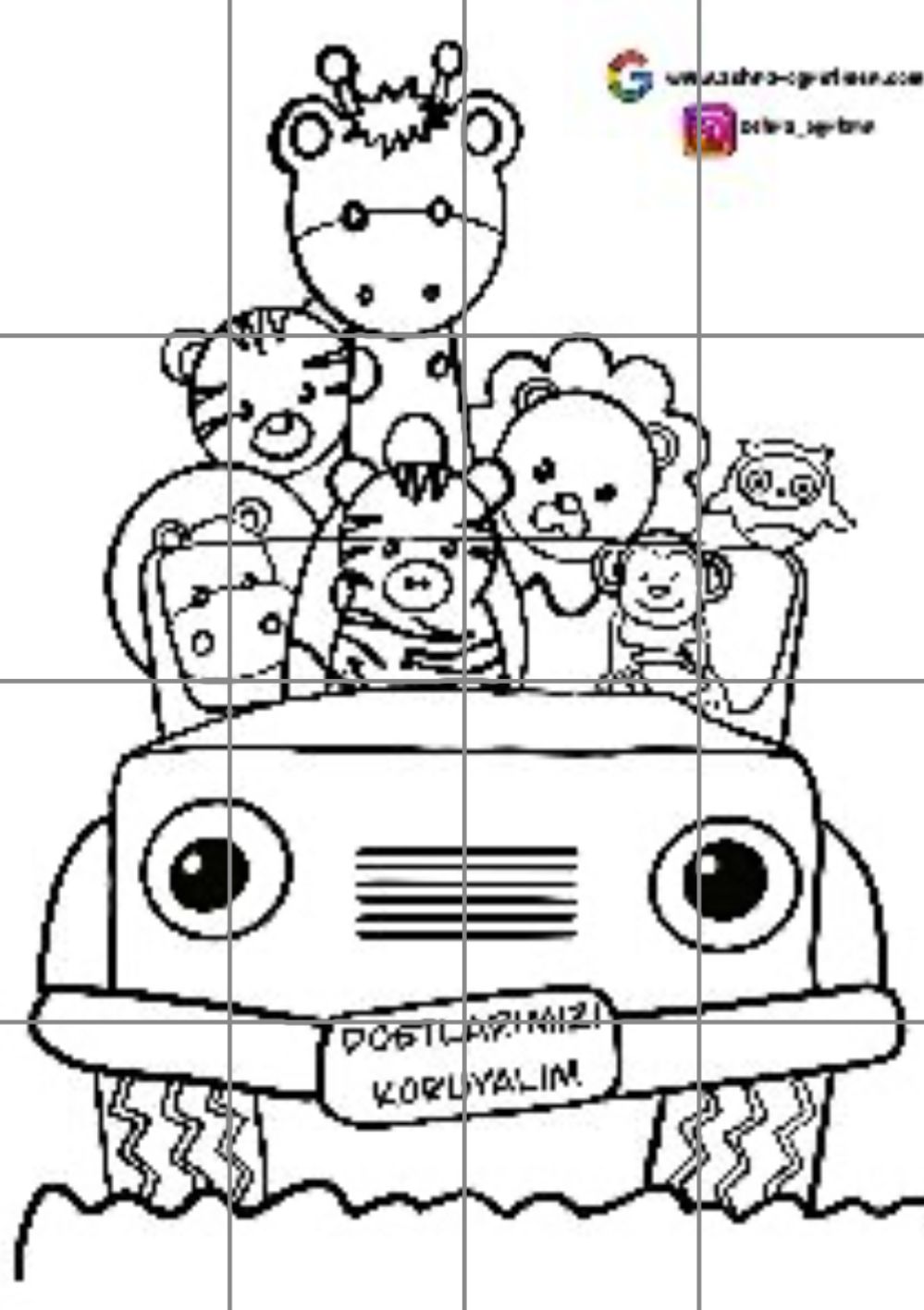 4 Ekim Arabada Hayvanlar Görseli ( 16 A4 RENKSİZ)