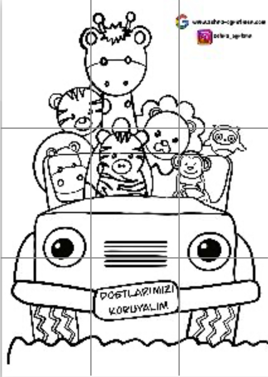 4 Ekim Arabada Hayvanlar Görseli ( 9 A4 RENKSİZ)