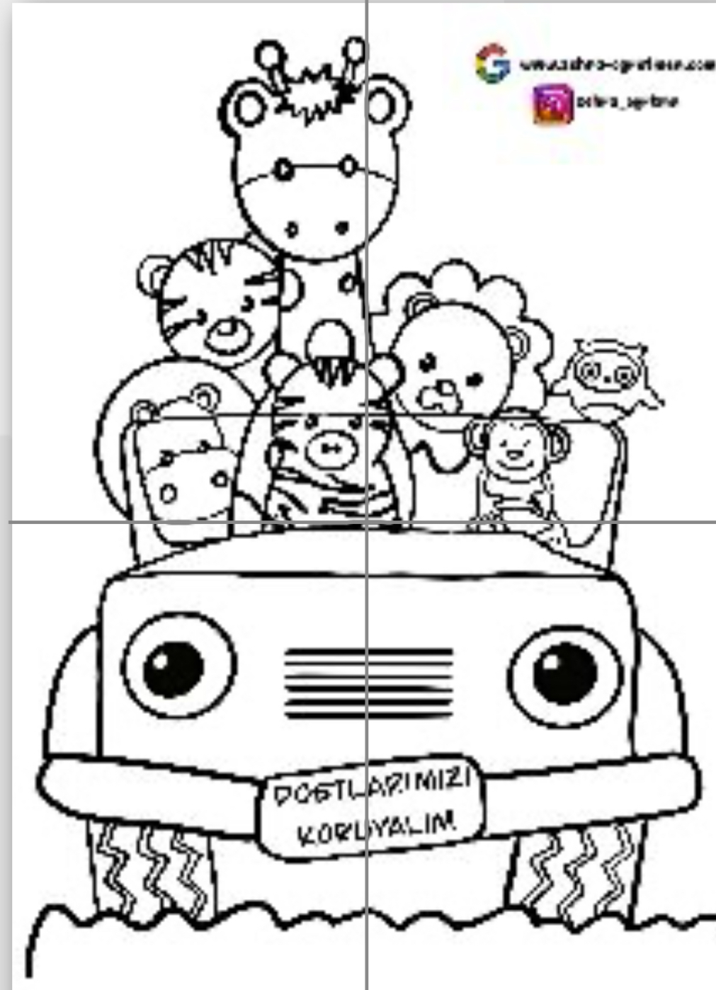 4 Ekim Arabada Hayvanlar Görseli ( 4 A4)