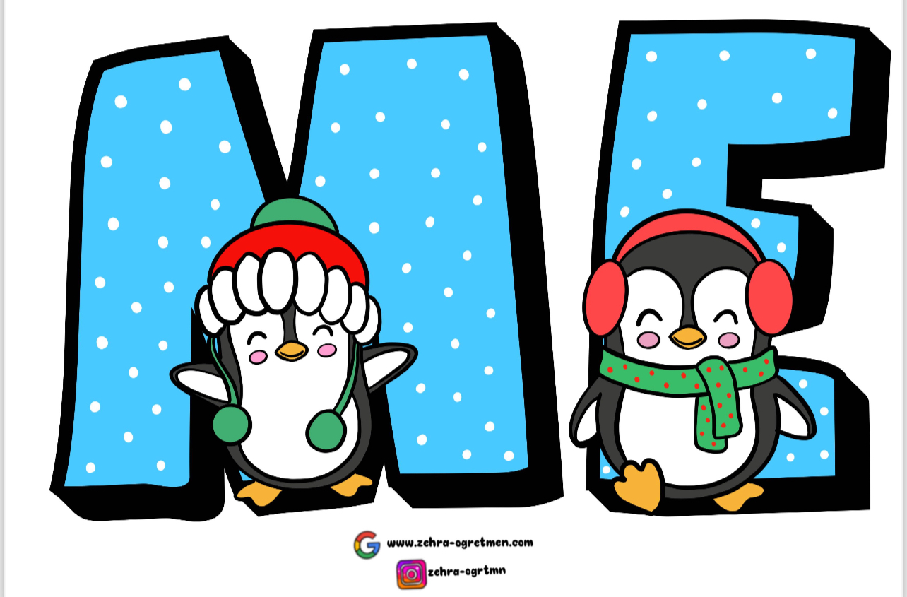 PENGUENLİ Mezuniyete Bir Kala Yazı Şablonu Mavi Renk