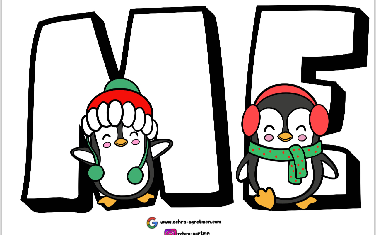 PENGUENLİ Mezuniyete Bir Kala Yazı Şablonu Beyaz Renkli